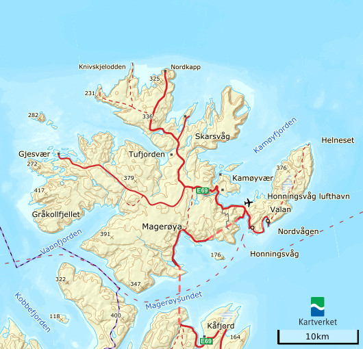 North Cape Sightseeing-Karte, Magerøya-Insel, Norwegen